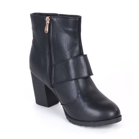 Women's Ankle Booties, Short Faux Leather Zipper Buckle Boots, SB-2005 - Picture 4 of 5